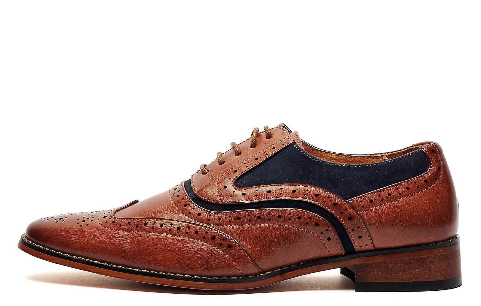 Goor Burbank Brogues Junior Dark Tan/Navy