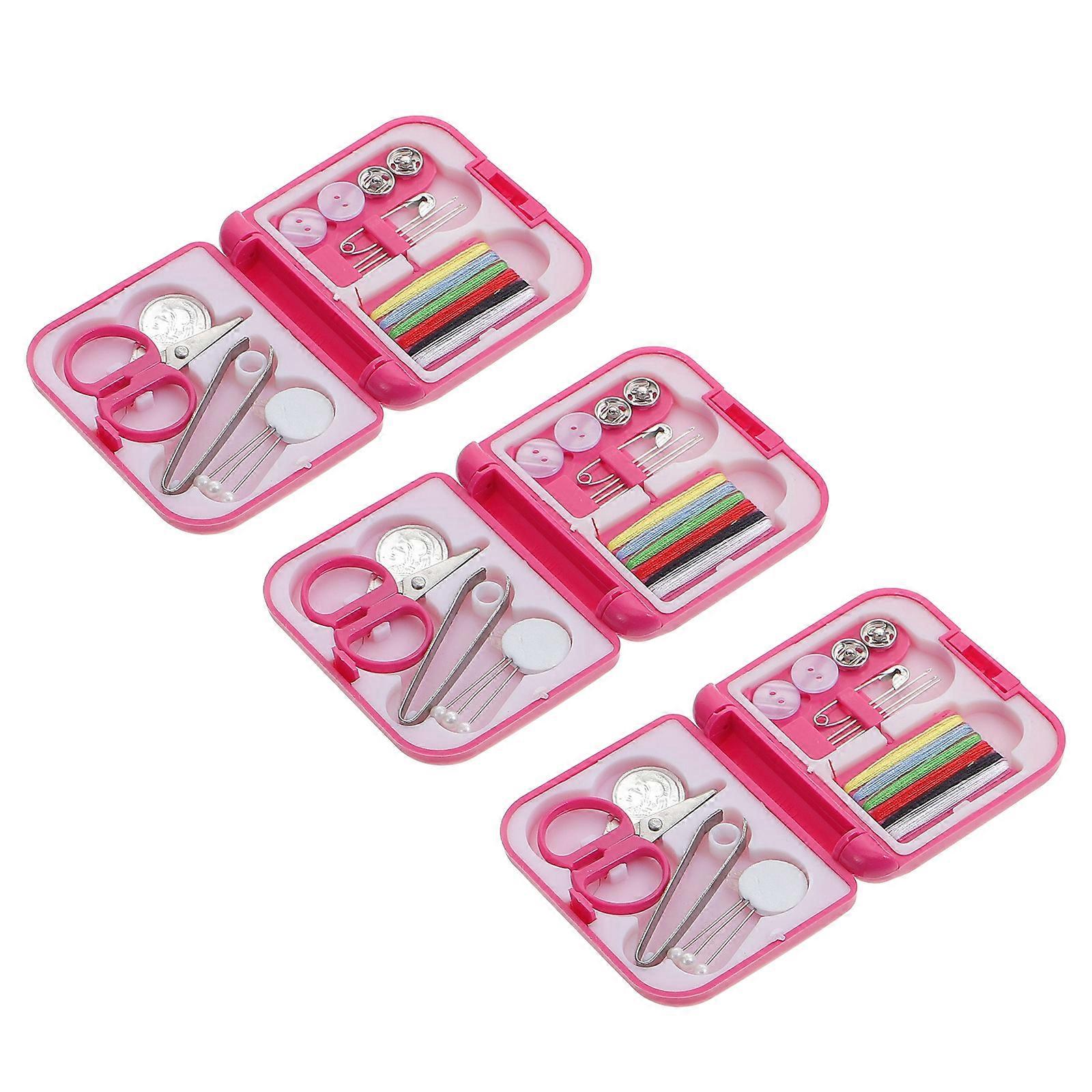 Household Sewing Tools Portable Sewing Tool Box for Storage 3 Boxes Pink