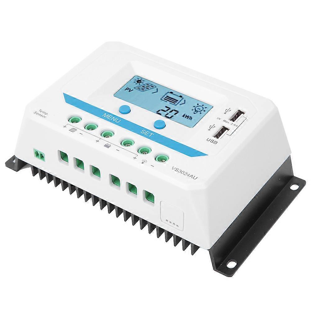 10A/20A/30A VS1024AU Solar Charge Controller 12V/24V LCD Dual USB