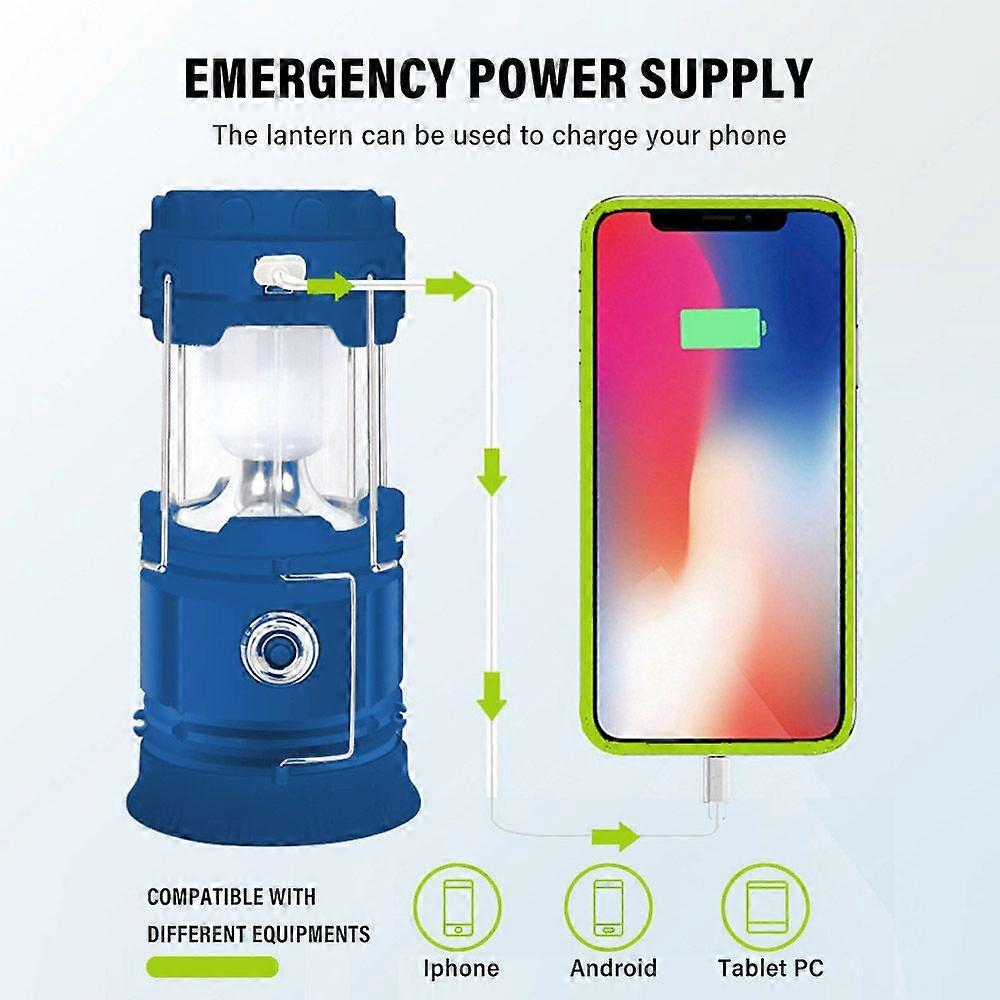Outdoors Camping Lantern USB Rechargeable Solar Charging Power Supply for Phone Portable Collapsible LED Camping Lantern for Outdoors Emergency Hiking