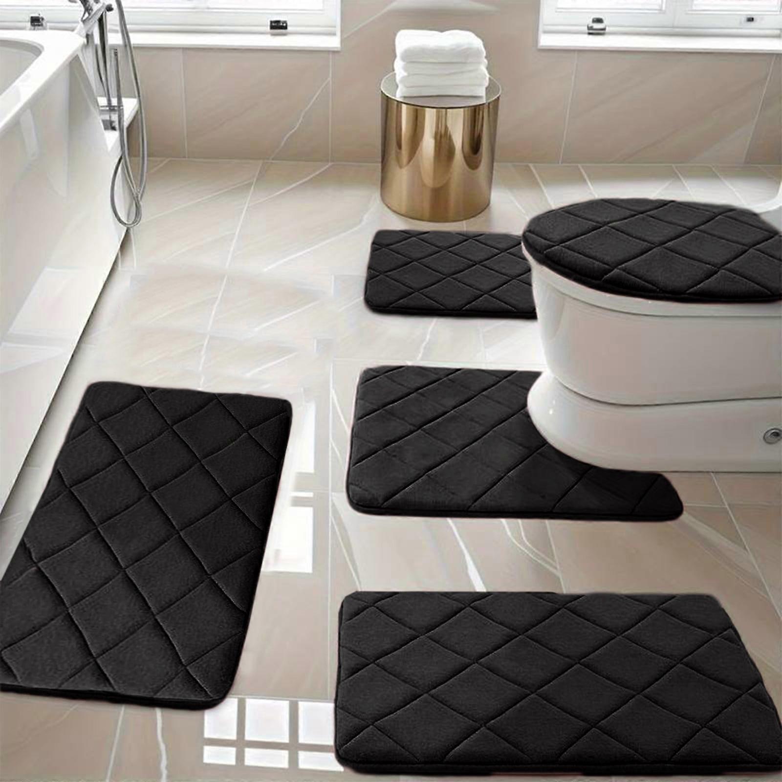Yoloke Memory Foam Bath Mat Set - 5 Pc Non-Slip Rugs, Soft Absorbent & Machine Washable, Includes Toilet, Bath & Floor Mats