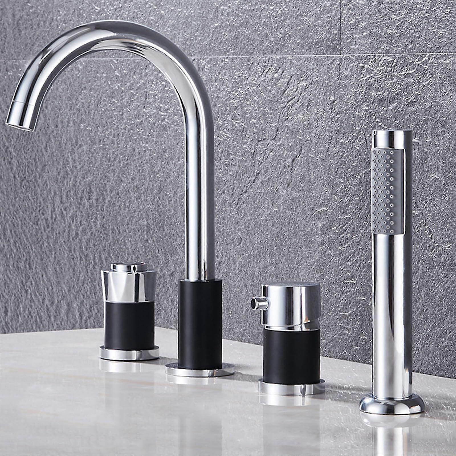 Bath Mixer Tap With Shower Attachment Deck Mount 4 Hole Bath Taps Set White And Gold Finish Black And Chrome Finish