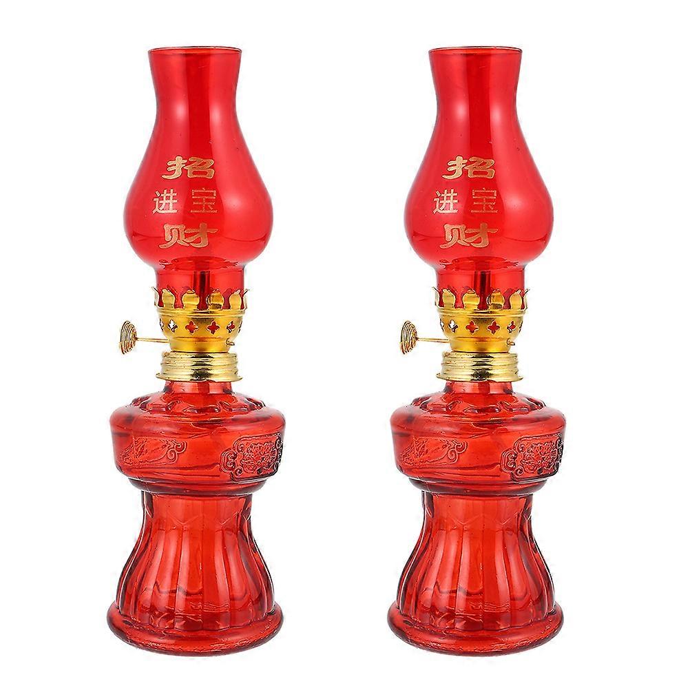 Red Kerosene Lamp Chinese-Style Oil Lights for Decoration 2Pcs Set