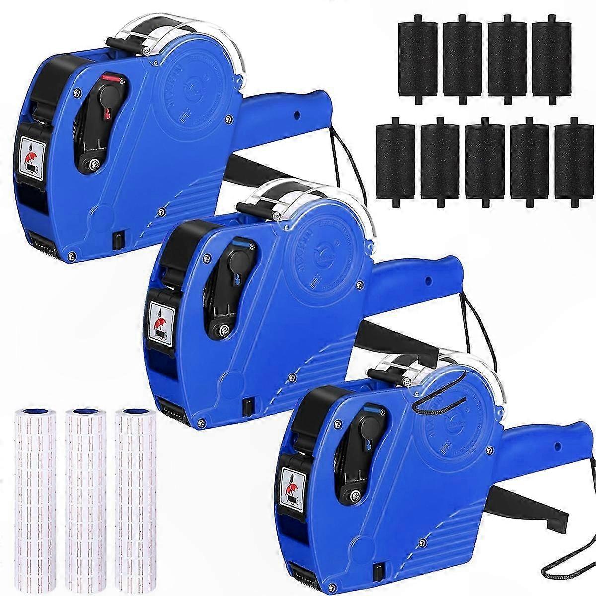 3-Pack 8-Digit Price Tag Labeling Kit with 30 Label Rolls & 9 Ink Rollers