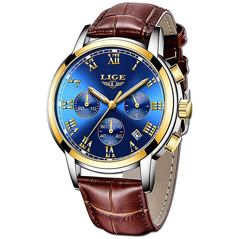 Mens Watches Lige Brand Luxury Leather Casual Quartz Watch For Men