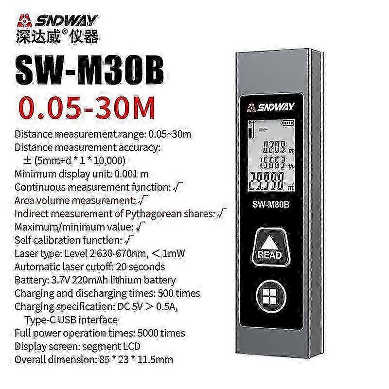SNDWAY Mini Laser Distance Meter Rechargeable Rangefinder 40M 50M 60M Range Finder Electronic Roulette Trena Tape Measure Tester