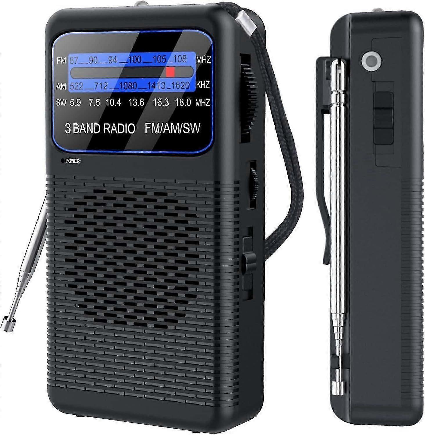 AM FM SW 3-Band Pocket Radio, Portable Battery Powered Shortwave Radio, Back Clip Transist