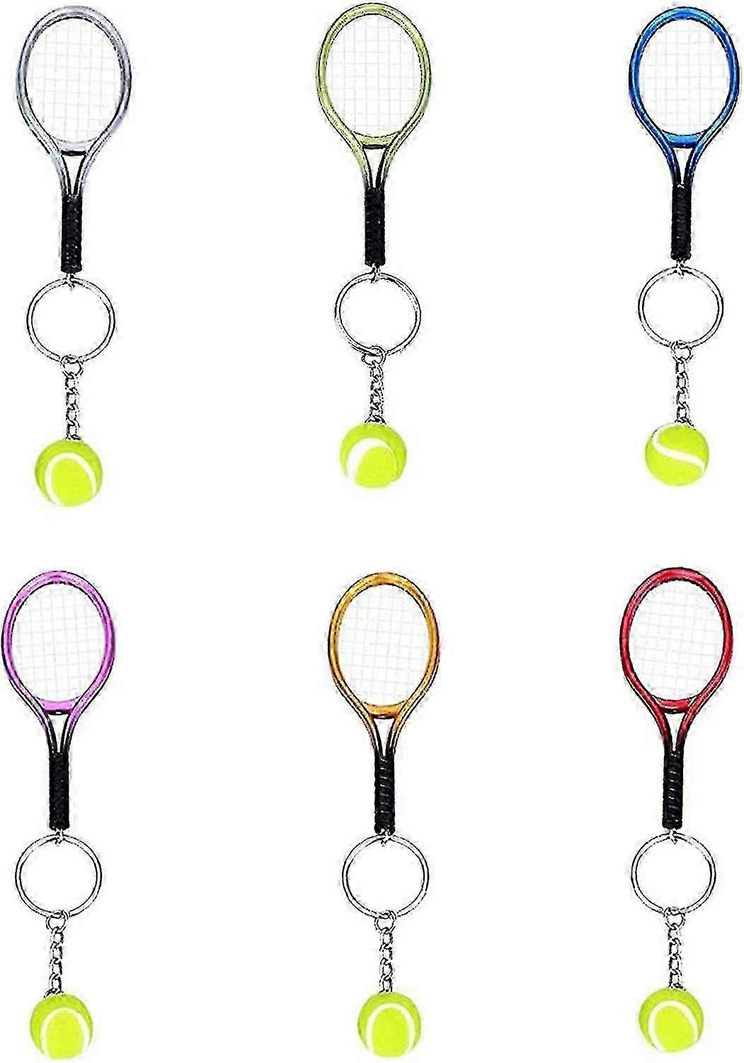 6 Pieces Tennis Racket Keychain With Ball Pendant Random Color