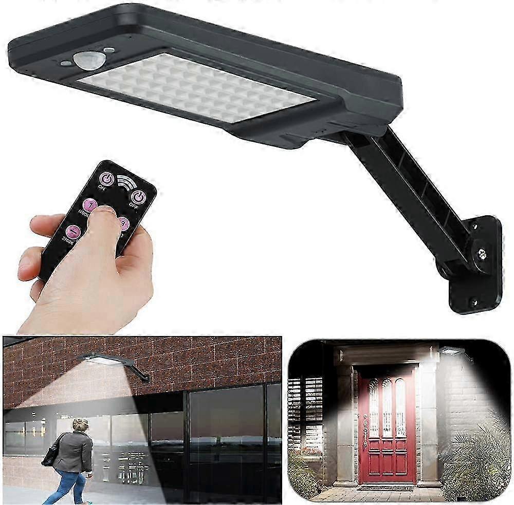 60 LED 6W Solar Outdoor Motion Sensor Light, IP65 Waterproof, 3 Modes, Adjustable Stand with Remote Control, Black