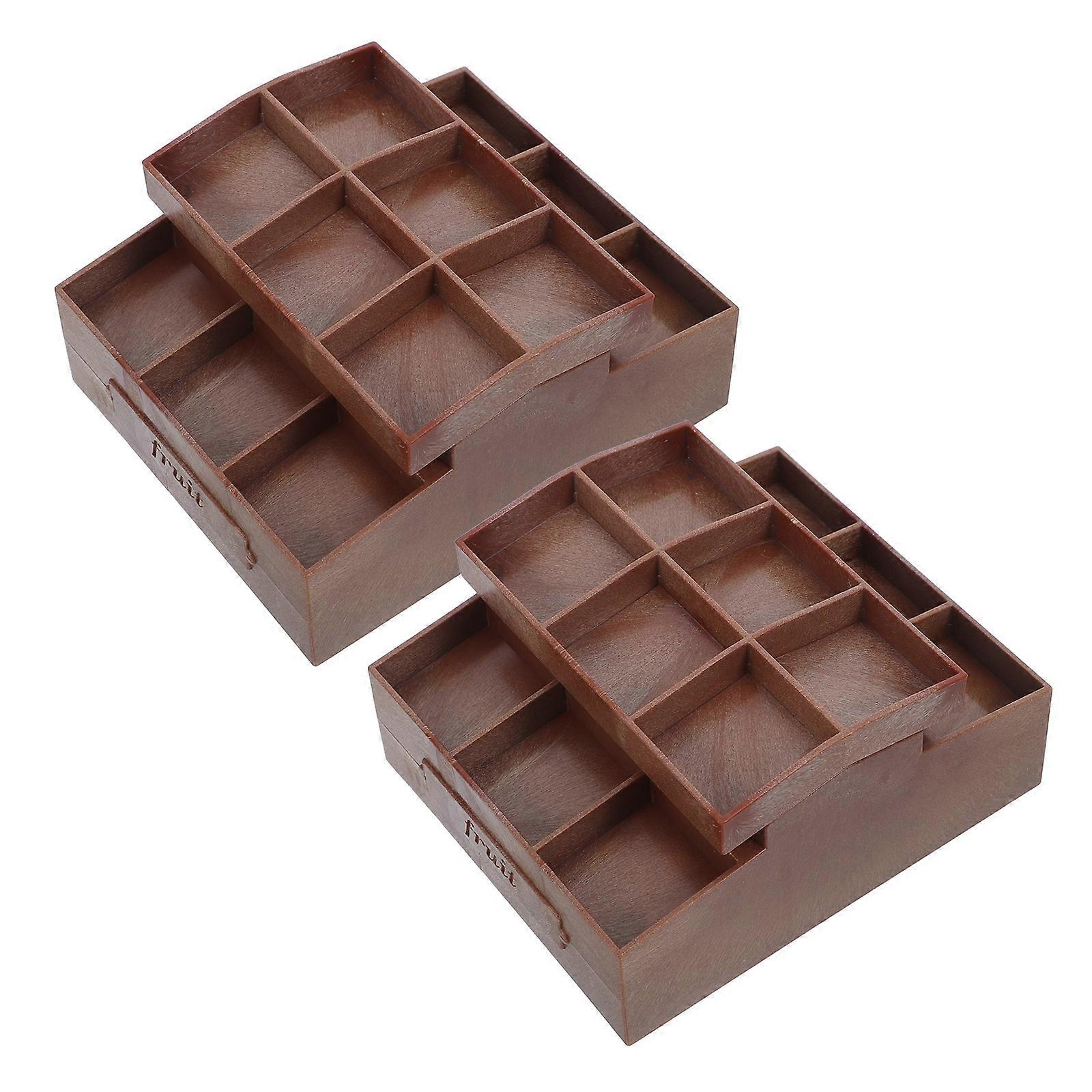 Miniature Fruit Rack Display Stand Model For Dollhouse Kitchen Accessories In Dark Brown Color With Realistic Design For 6 Pcs