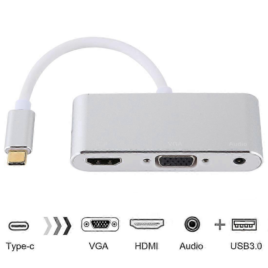USB 2.0 + Audio Port + VGA + HDMI to USB-C / Type-C HUB Adapter (Silver)