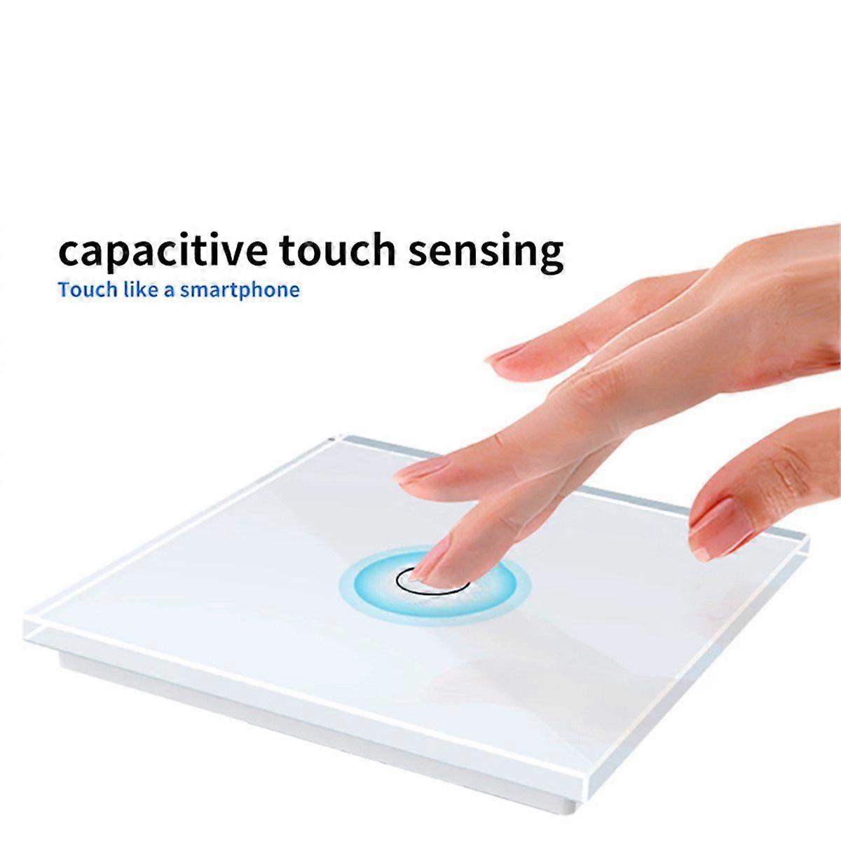 European AC100-240V Tempered Black White Glass Touch Switch Panel Wall Light Sensor Button Gang 10A Interrupt 2 Gang(EU)