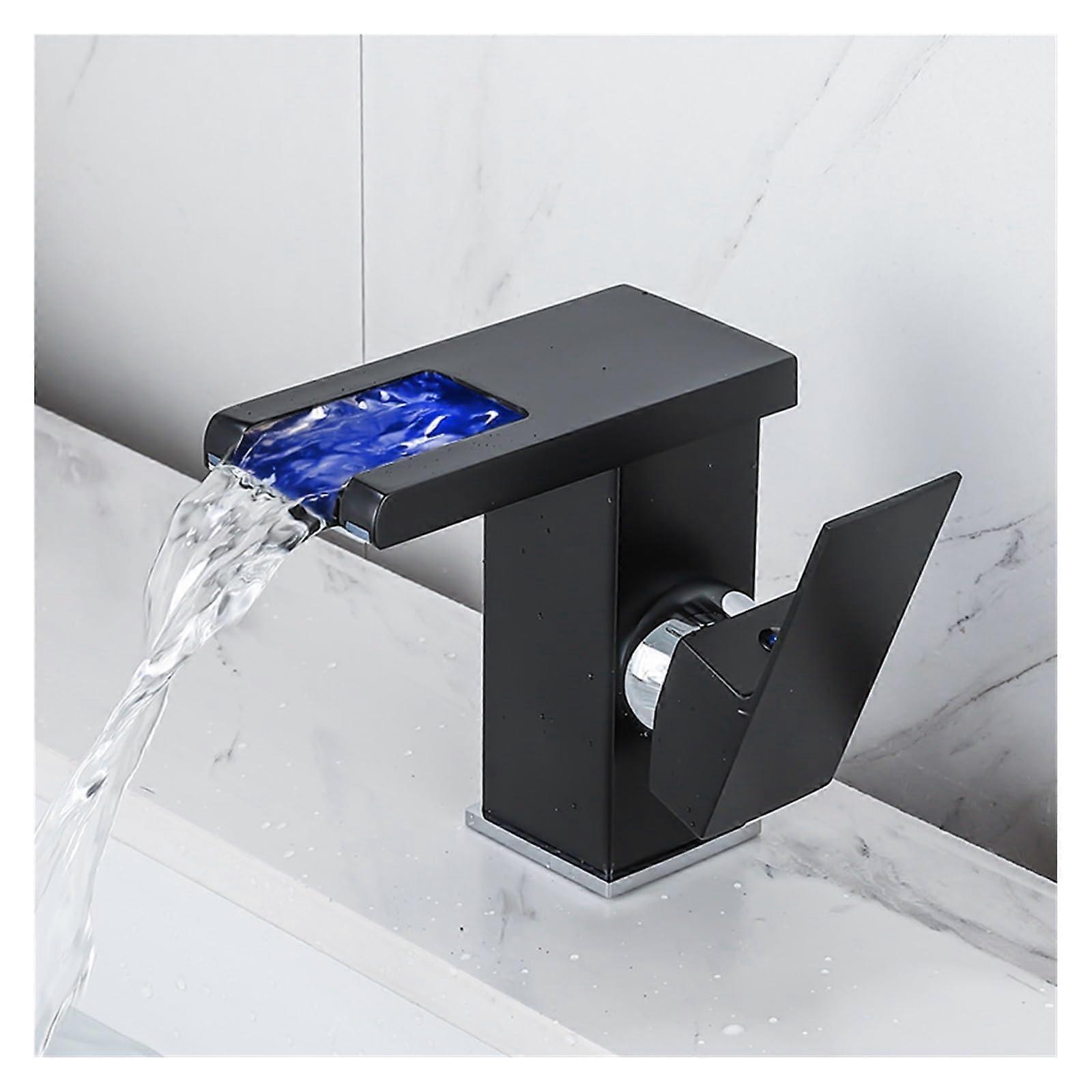 Luxury LED Black Basin Faucet  Arc Low Arc Single Hot And Cold Water Flow To Generate Electricity Color Black Chrome