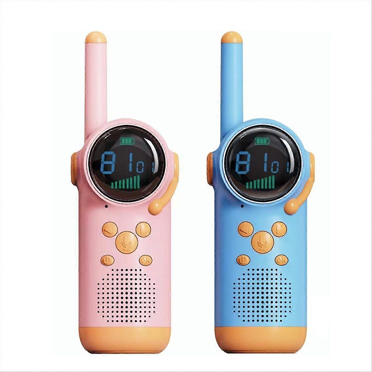 2PCS Walkie Talkie Kids LCD Screen Flashlight Intercom Distance 1-3KM Interaction Children Boy Girl Pink+Blue