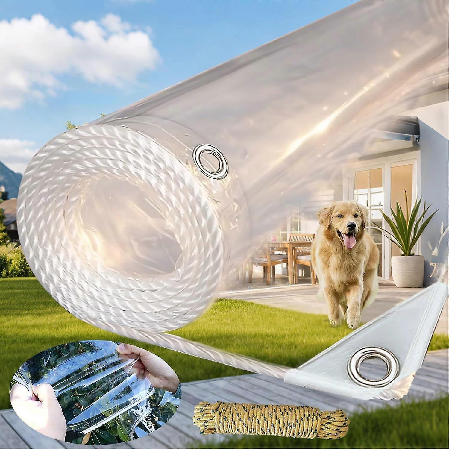 Läpinäkyvä, vedenpitävä pressu, repäisynkestävä, lumenkestävä ja tuulenpitävä läpinäkyvä muovipressu, sopii talvipuutarhoihin ja terasseille.