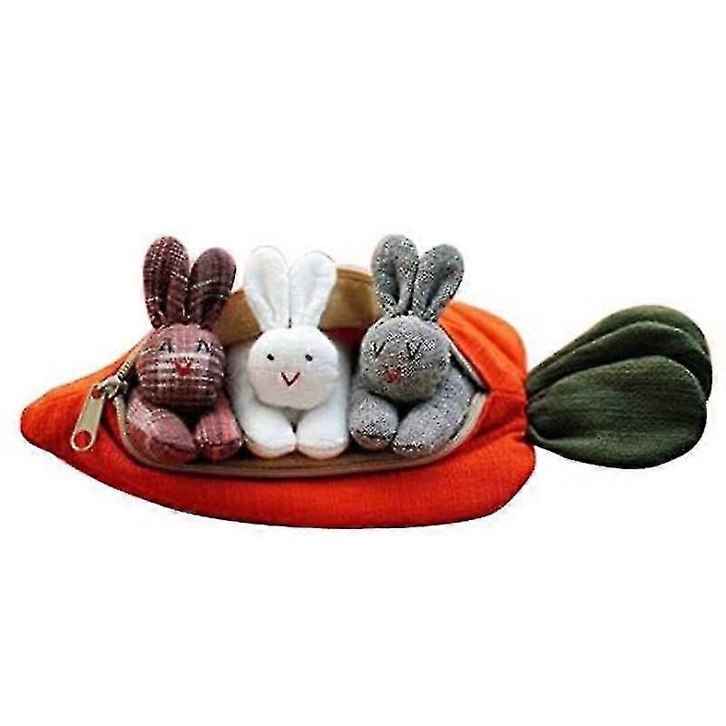 Carrot Plush With 3 Plush Bunnies Inside