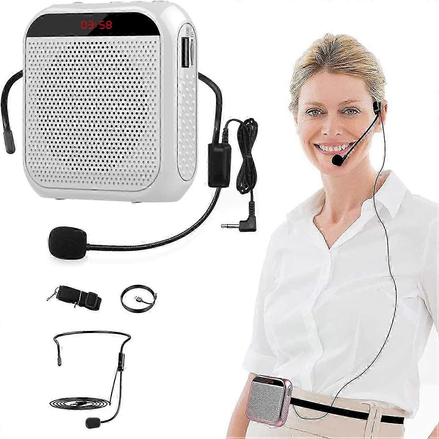 Voice Amplifier with Wired Microphone Headset Portable Rechargeable PA System Speaker Personal Speech Loudspeaker