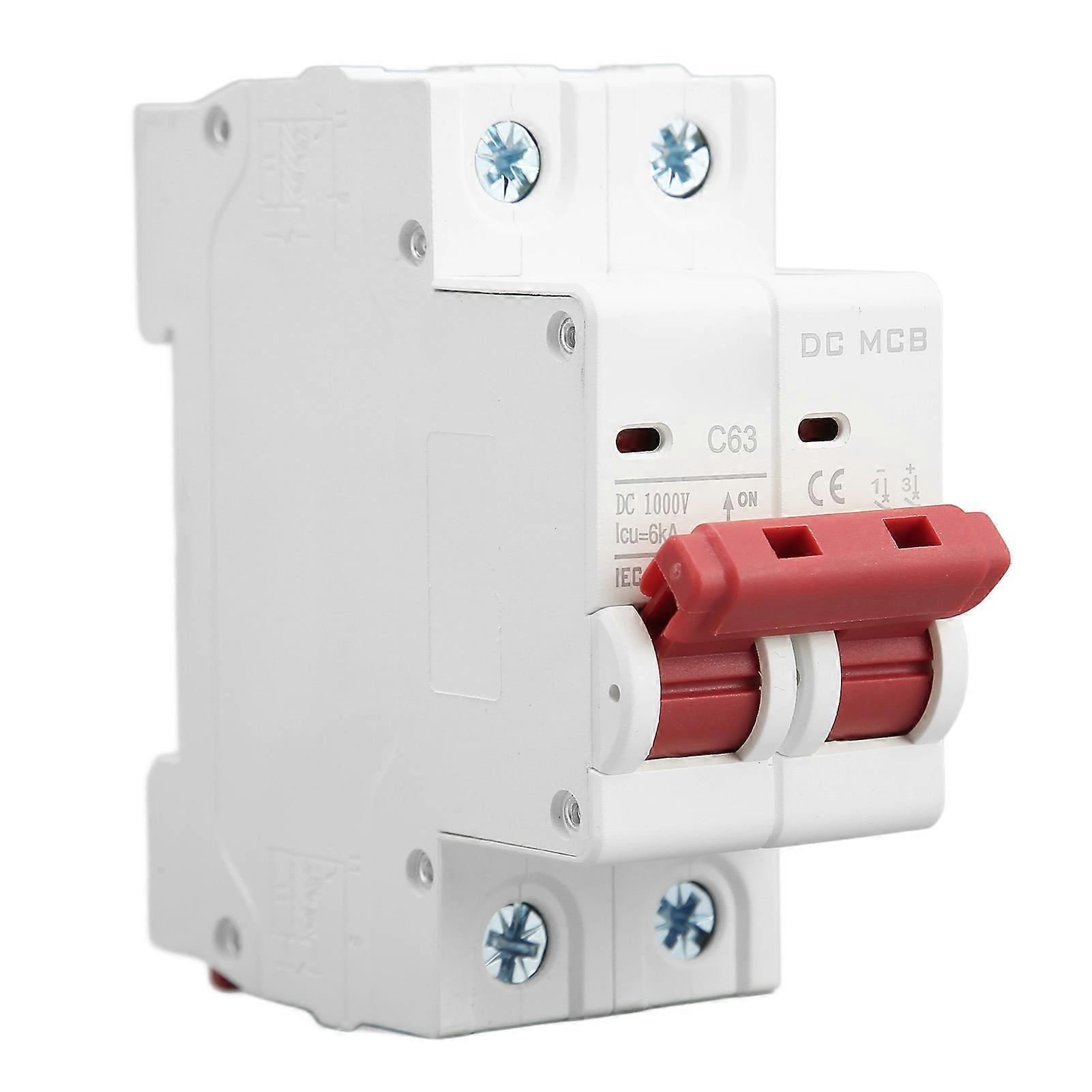 Circuit Breaker 2P DC 1000V MCB 63A Protection Switch 6000A Breaking Capacity for Home