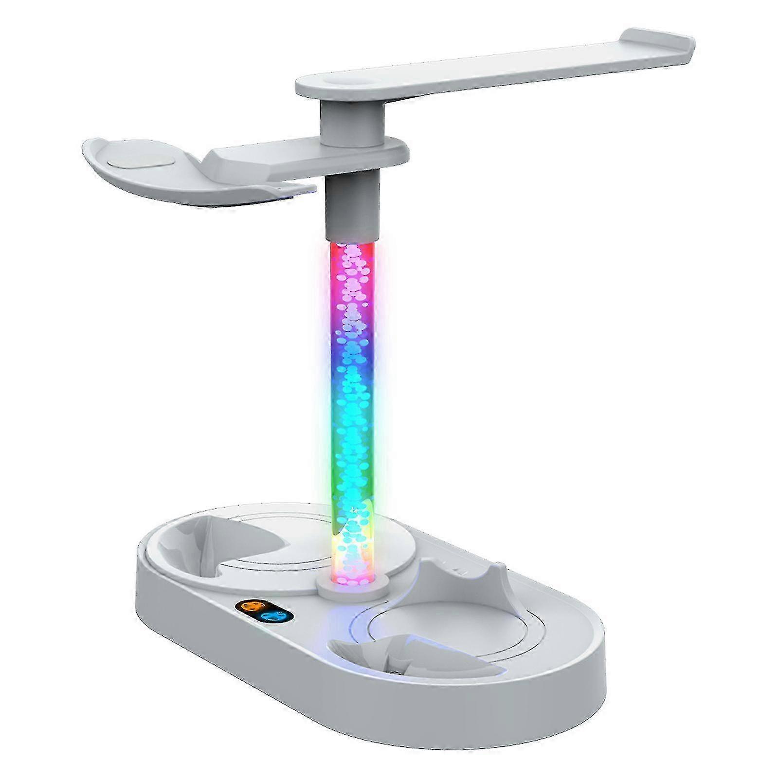 Game Handle Charger Magnetic Dazzling RGB Lights Glass/Headset Supporting Headset Dual Base Game Controller Charging Dock Holder for PS VR2