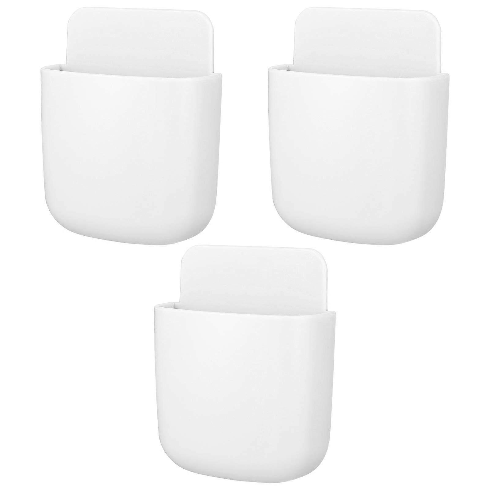 WallMounted Remote Control Storage Box, 3Piece SelfAdhesive Sundries Organizer For Remote, Phone, Keys (White)