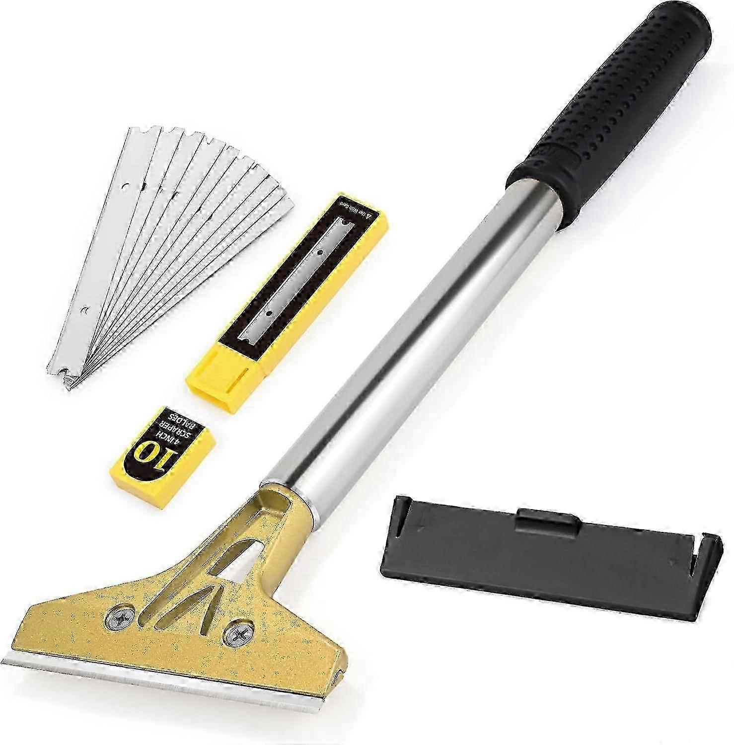 Window Scraper with 10 Blades, Paint Scraper with 13 inch Long Handle, 100mm Blades, for Tiles, Wallpaper, Glue, Mirror, Hob