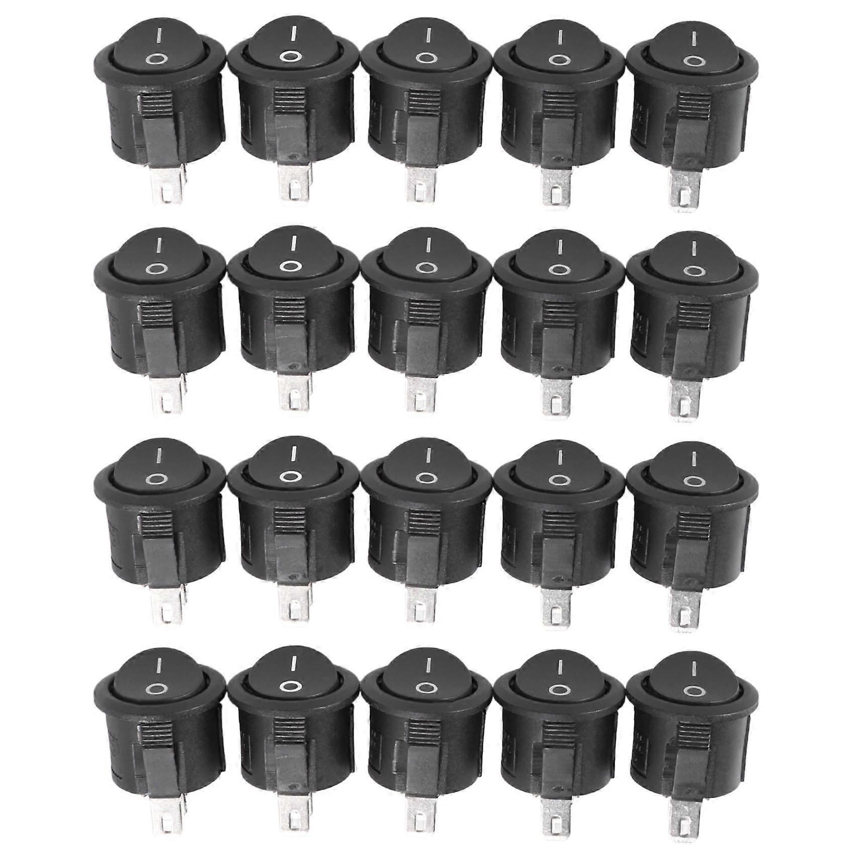 20 Pcs SPST Black Button On/Off Round Rocker Switch AC 6A/125V 3A/250V