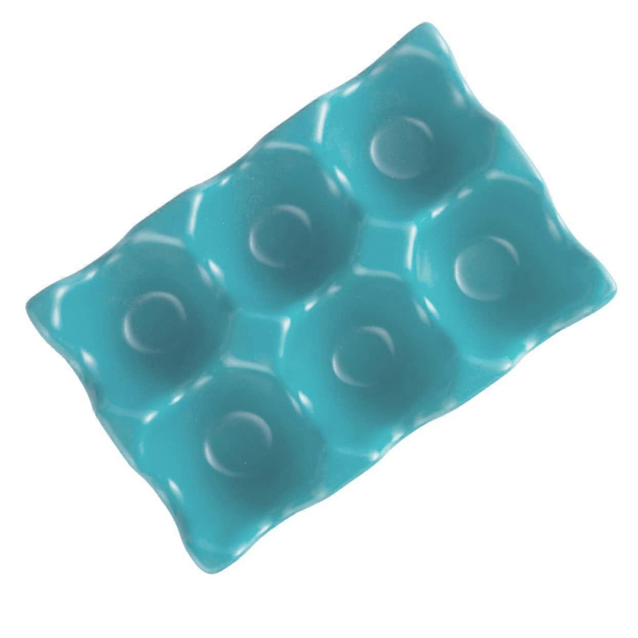 Ceramic Egg Holder 6 Grid Sky Blue Storage Tray for Kitchen Counter Display 14.5x9.5x3.2cm
