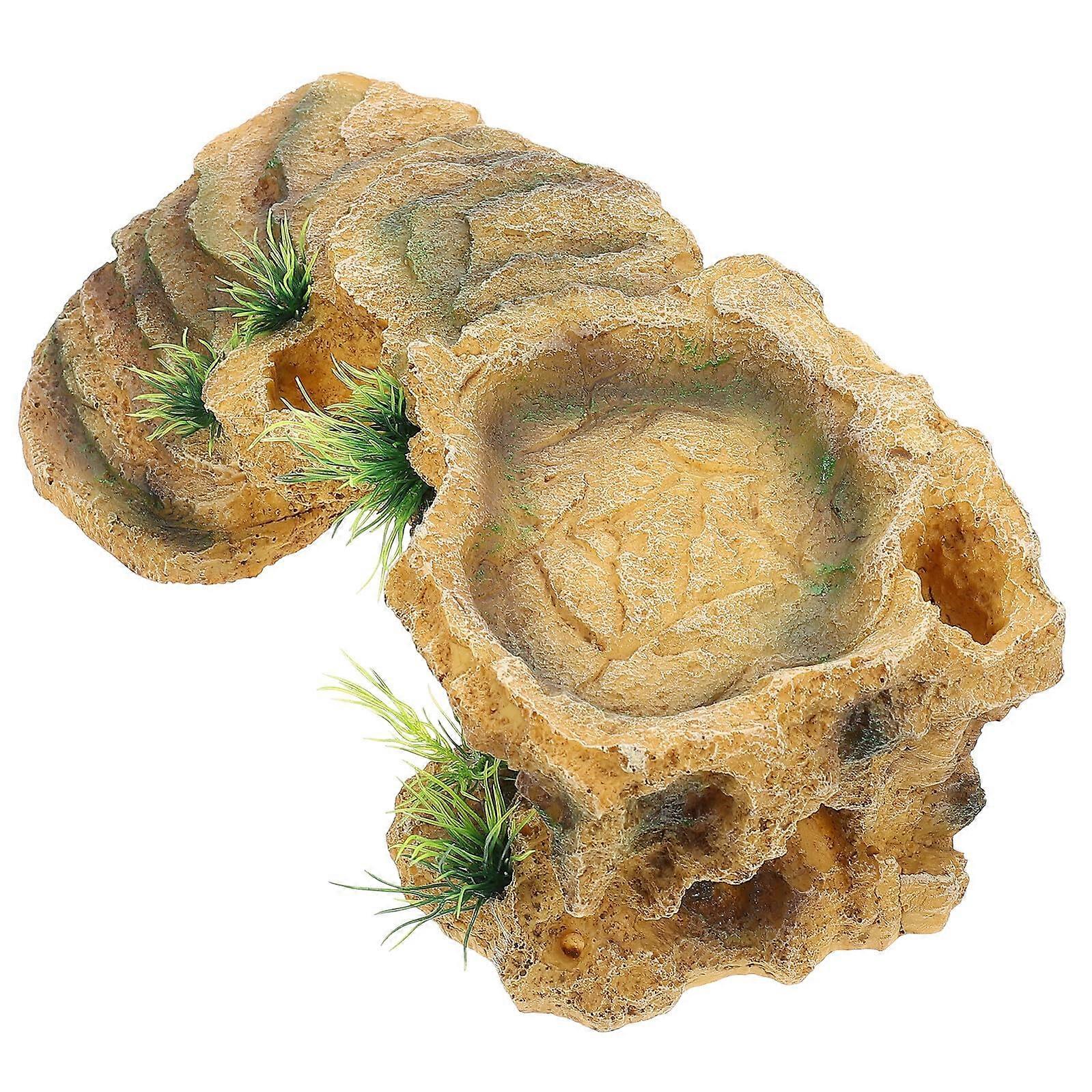 Turtle Basking Platform with Hiding Cave Resin Climbing Ramp for Tortoises Frogs Lizards