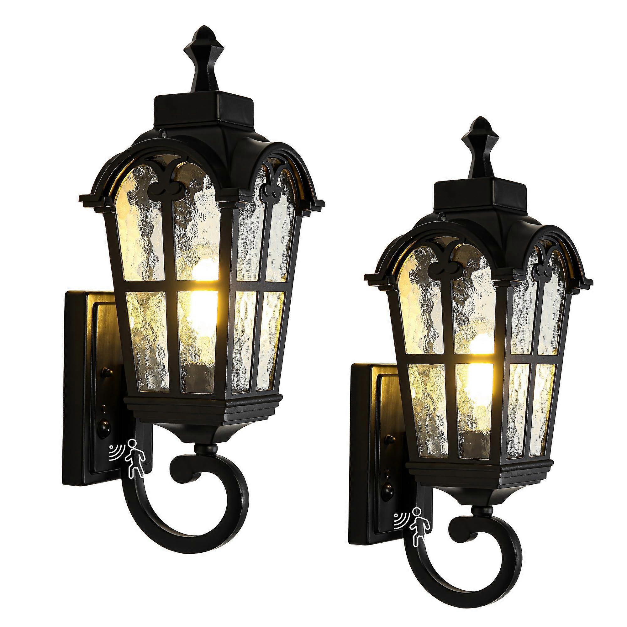 Outdoor Sensor Light with Motion Detection, Waterproof Rustproof Dusk to Dawn Porch Lantern, 2 Pack