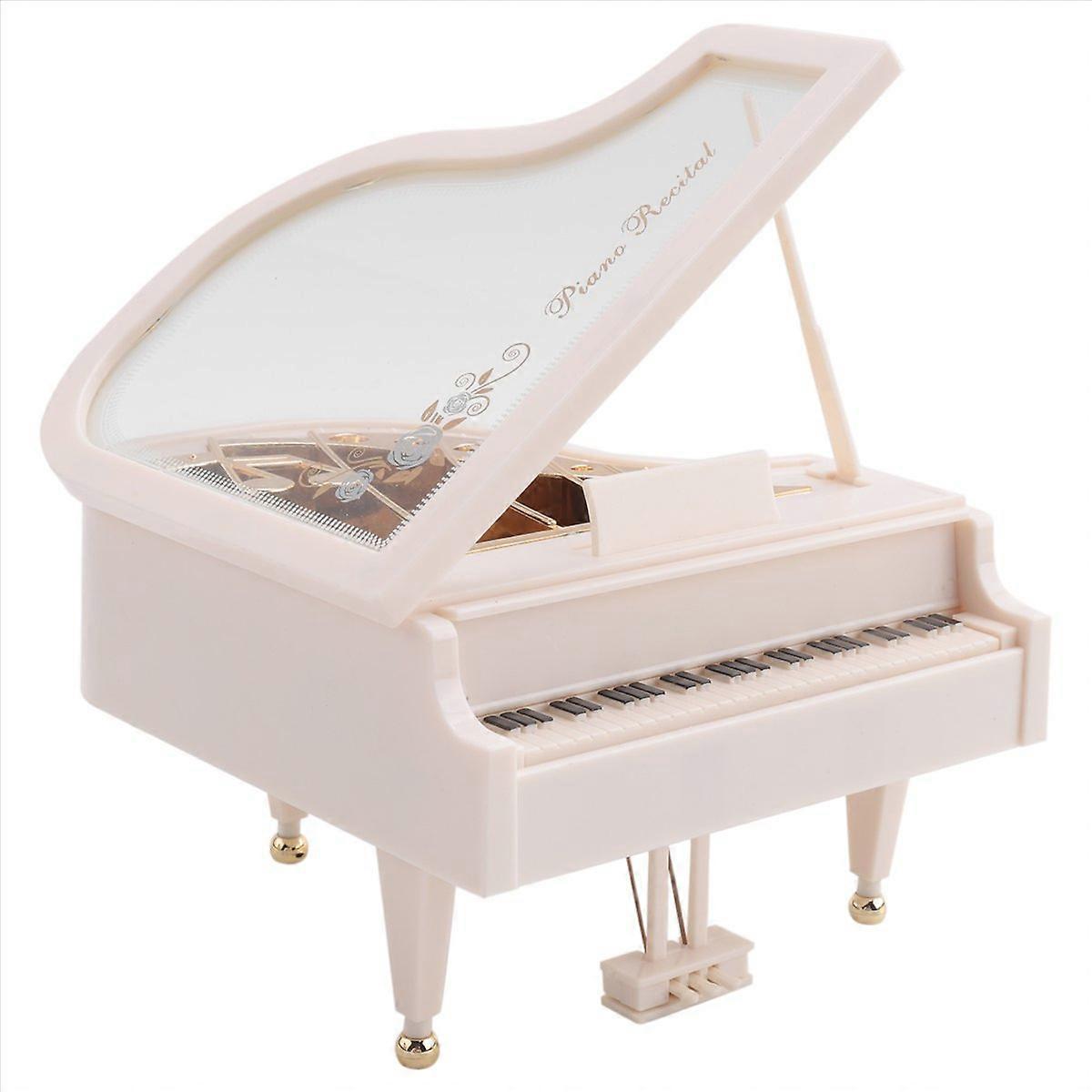 Piano Music Box, White Clockwork Mechanical Musical Boxes