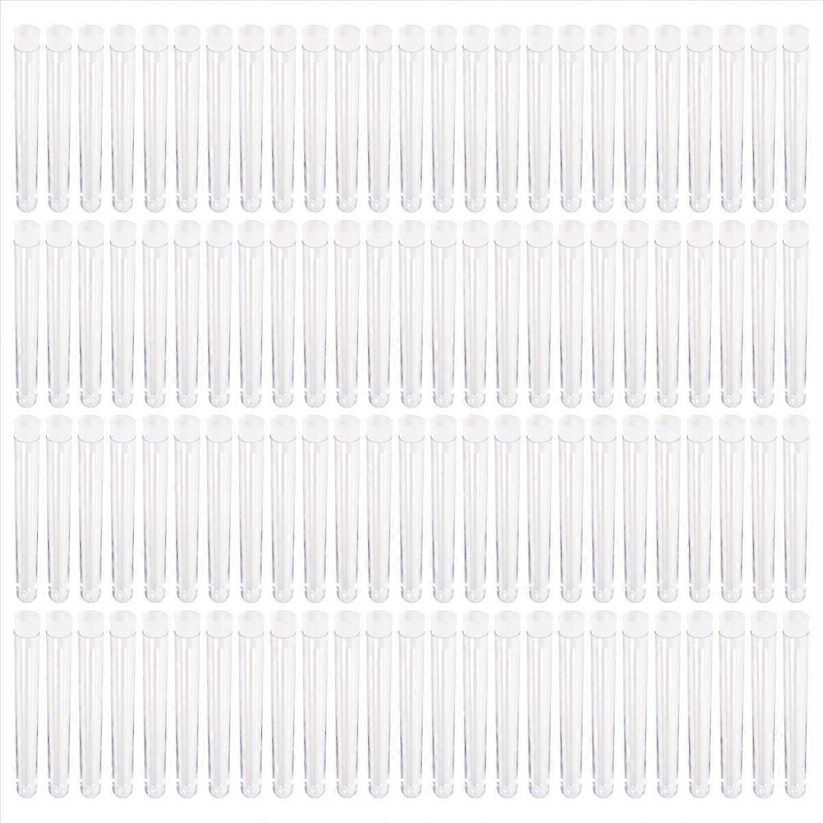 100Pcs 12X100mm Laboratory Clear Plastic Test Vials with Push Caps