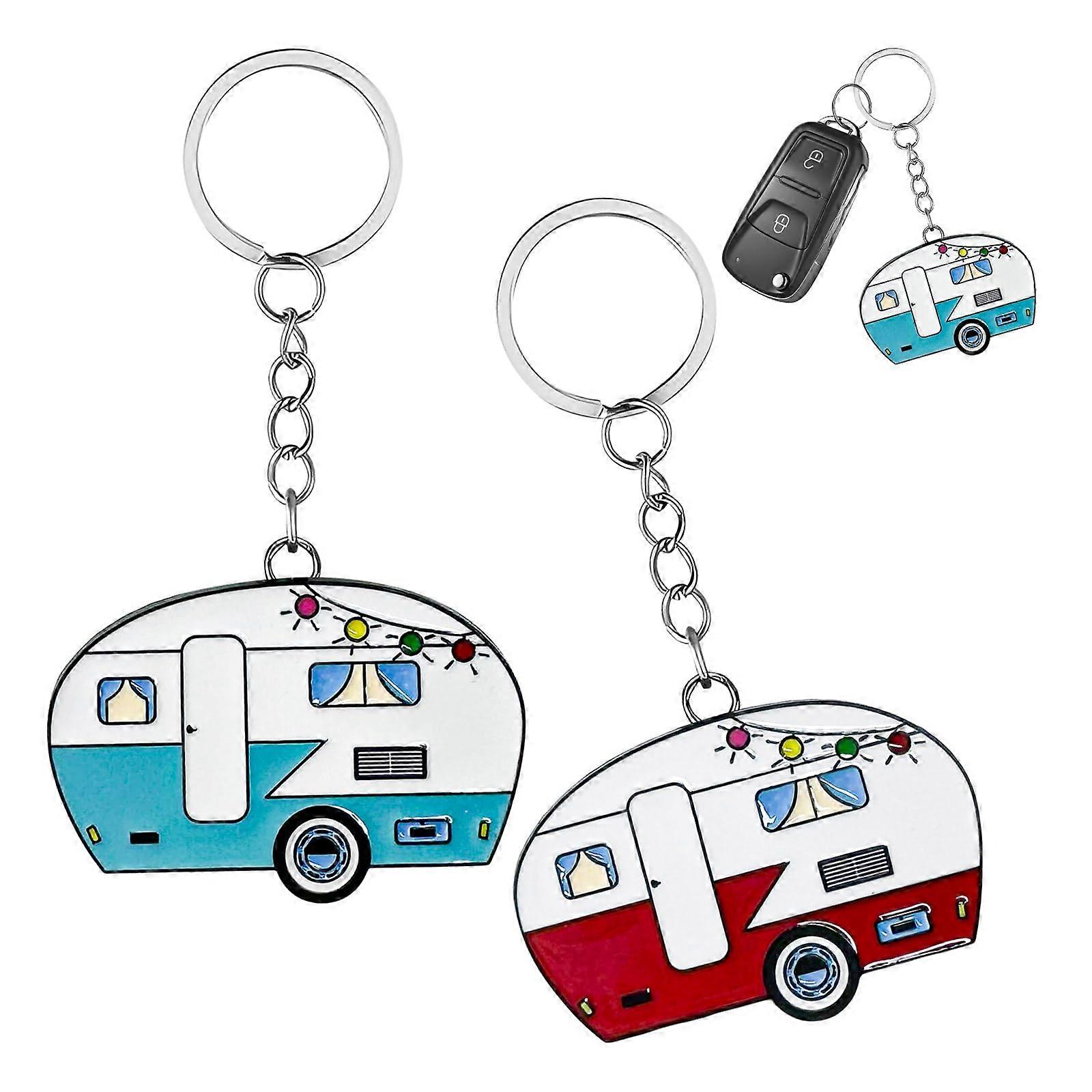 Camper Keychain Set with Distinctive RV Design, RustResistant Finish, Travel Trailer Gift Red and Green