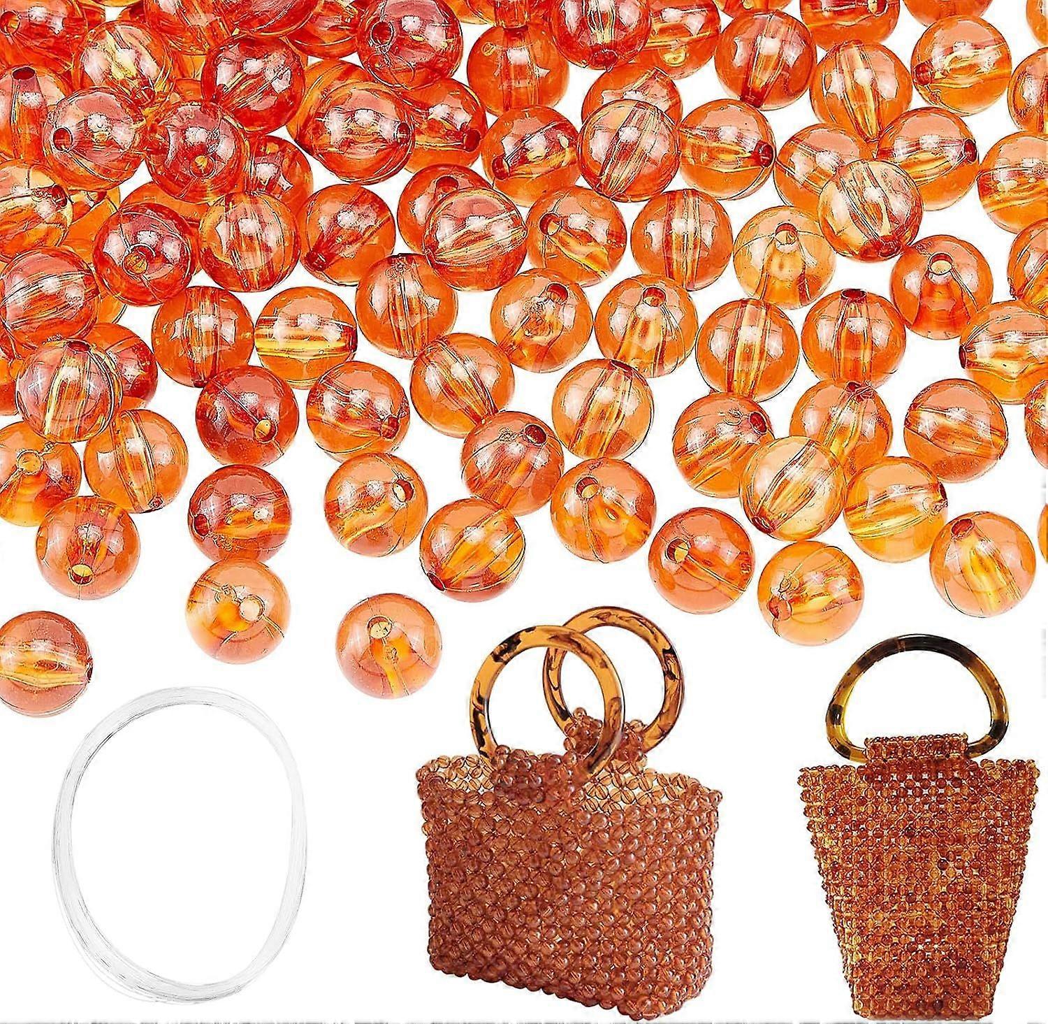Transparent Beaded Handbag Making Kit 280pcs Transparent Round Beads 10mm Resin Beads with 1 roll Transparent Elastic Thread for Wedding Party Beach H