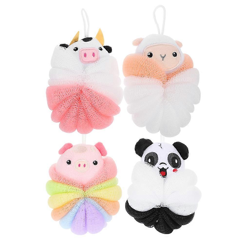 Exfoliating Bath Scrubber Multi-Colored Panda Shape Shower Ball for Home Bathing 4Pcs