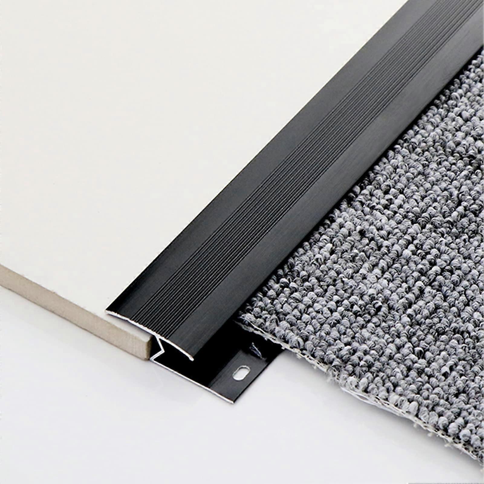 Black Metal Floor Transition Strip for Carpet to Tile Threshold, 35in, Smooth AntiTrip Edge