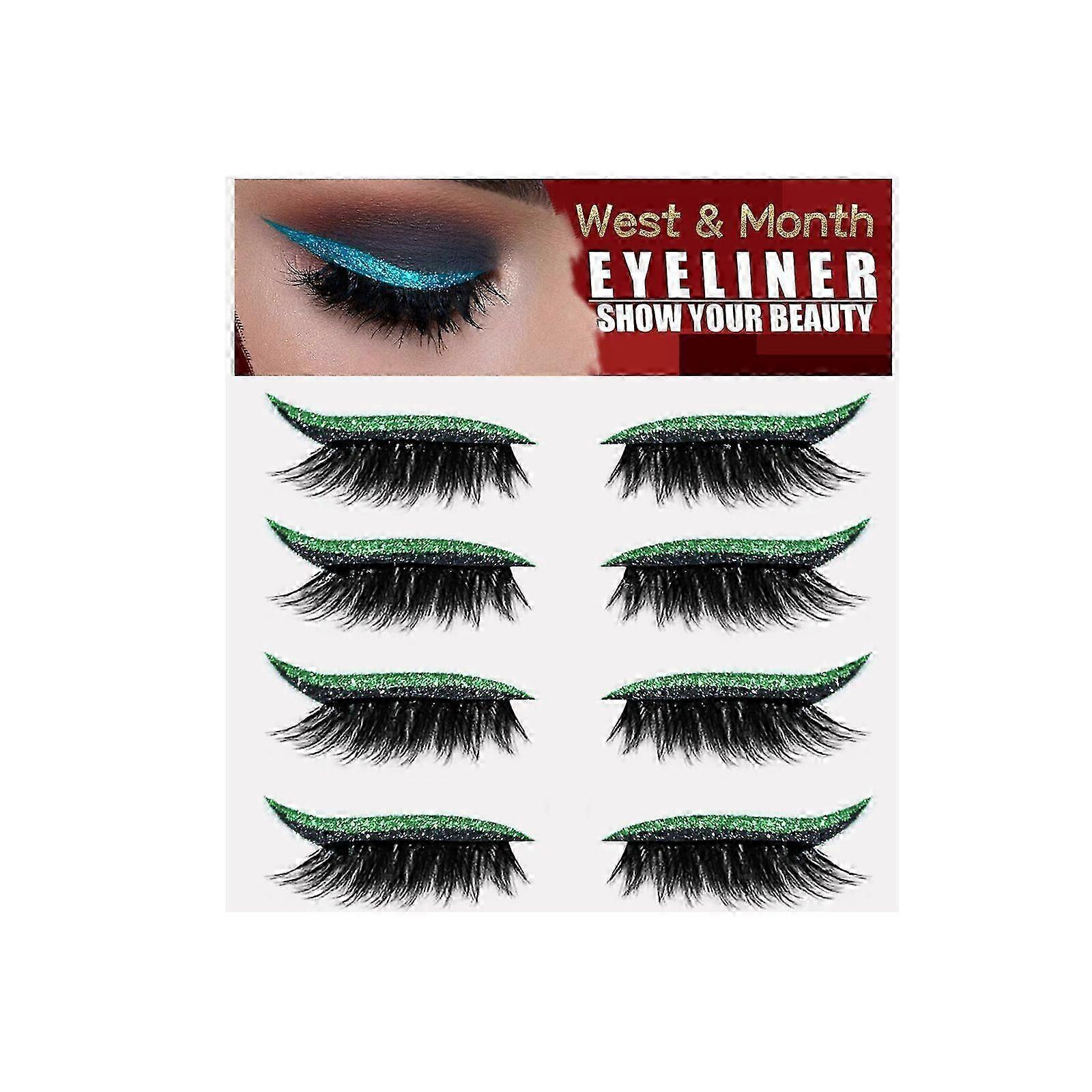 Fluorescent Green Self-Adhesive Eyelash Liner - No Glue, Hypoallergenic, 4 Pairs for Easy, Vibrant Eye Looks