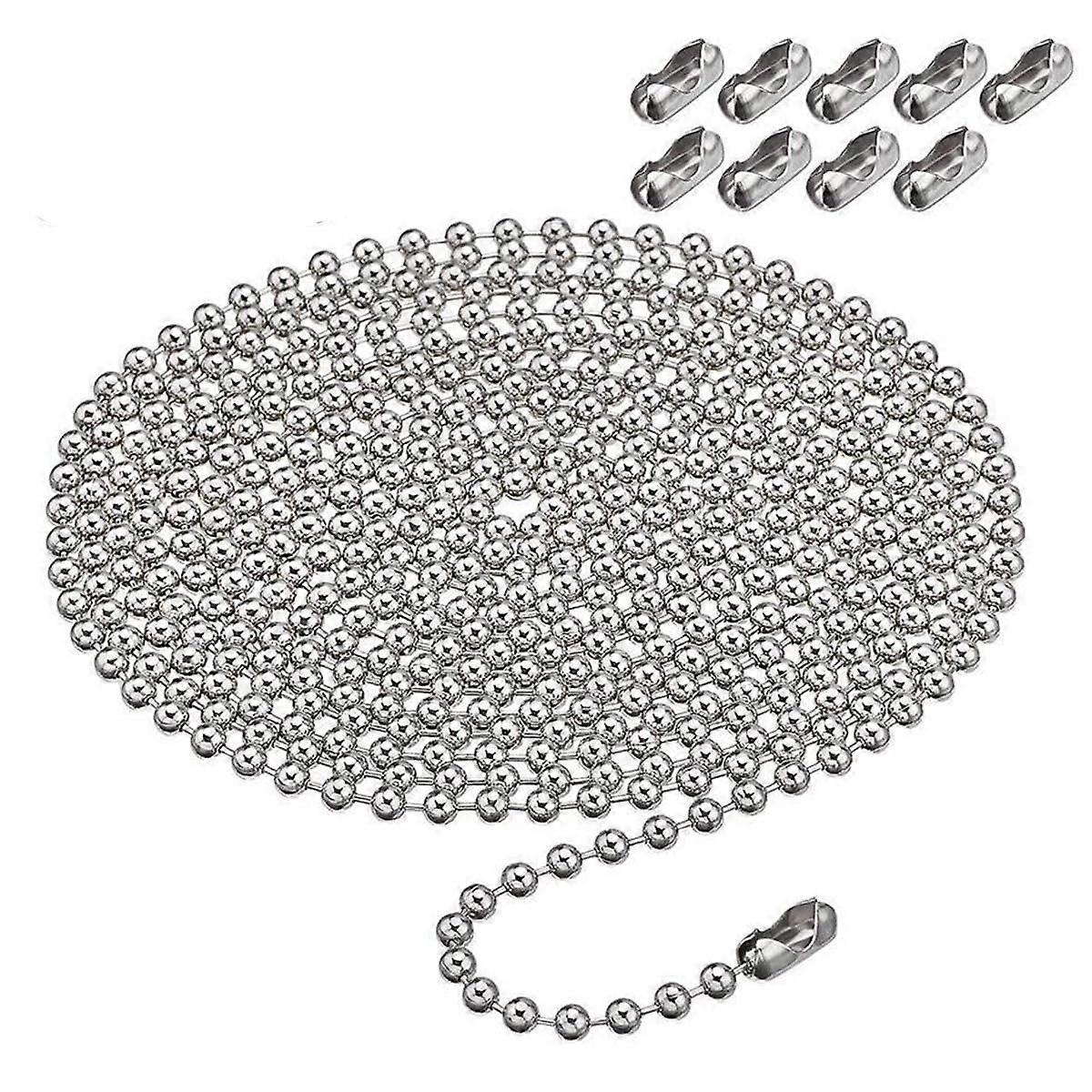 Beaded Pull Chain 16ft with 20 Connectors for Ceiling Fans and Window Blinds, 4.5mm Silver Extension