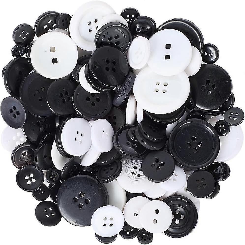 Mixed Style Black White Resin Button Flat Round Multiple Shape 2 and 4 Holes Flatback Assorted Sizes Replacement Craft Buttons Bulk for Sewing Making 