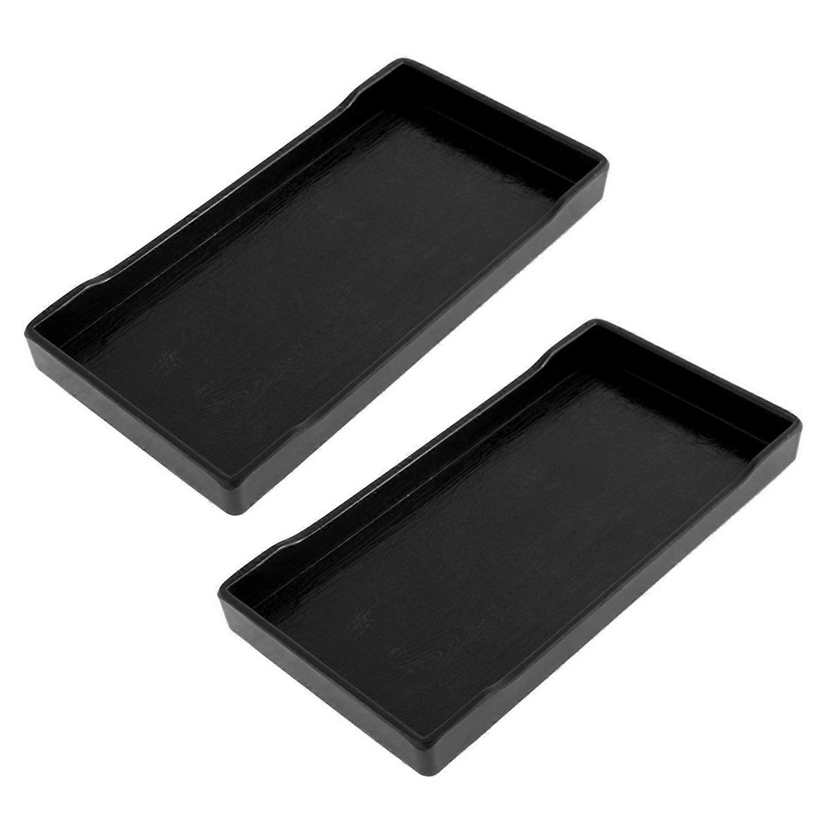 2X Plastic Rectangular Design Lunch Food Tray salver Black