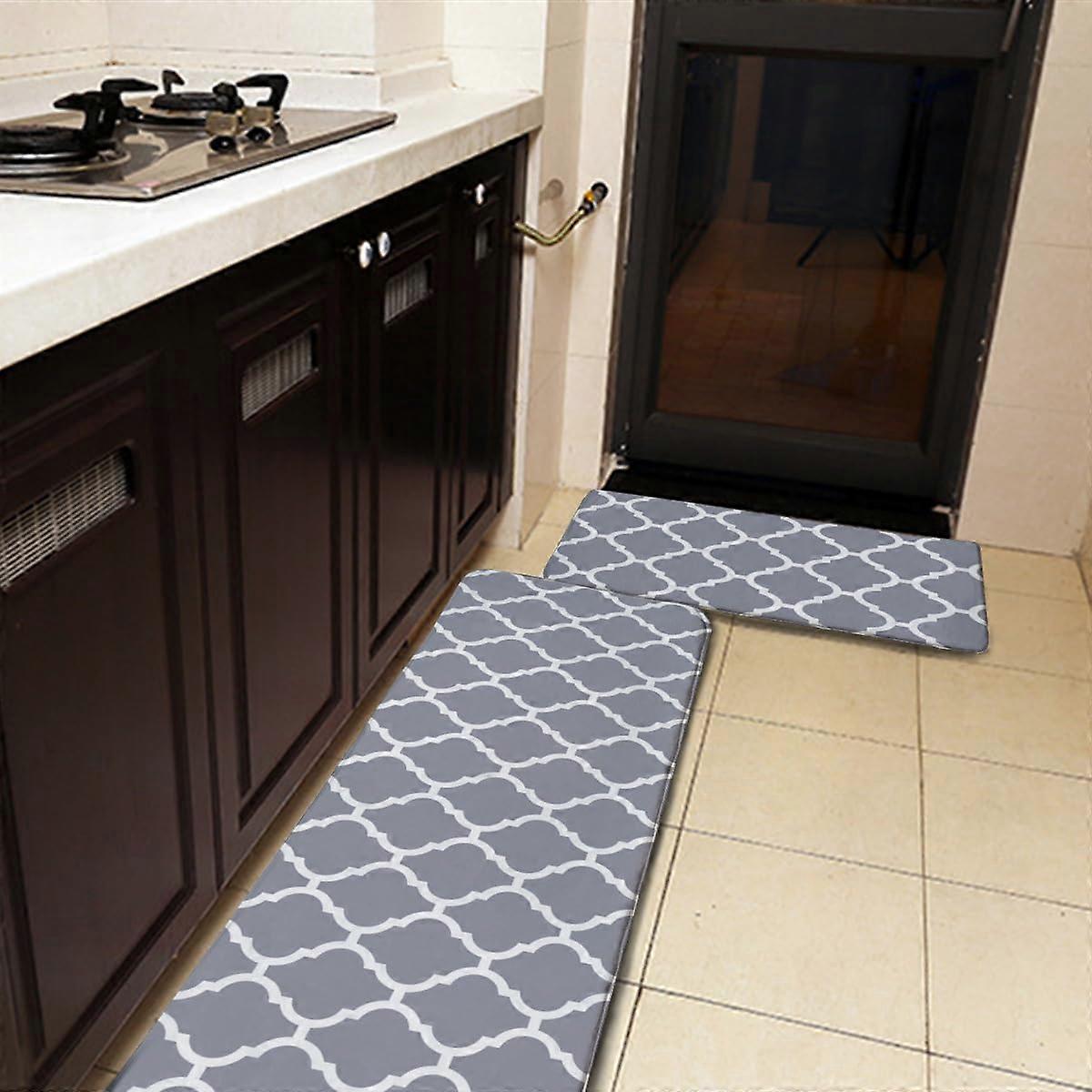 Custom Kitchen Rugs Set of 2 with Photo and Text, Non Slip Cushioned Washable Flannel Mats, Grey