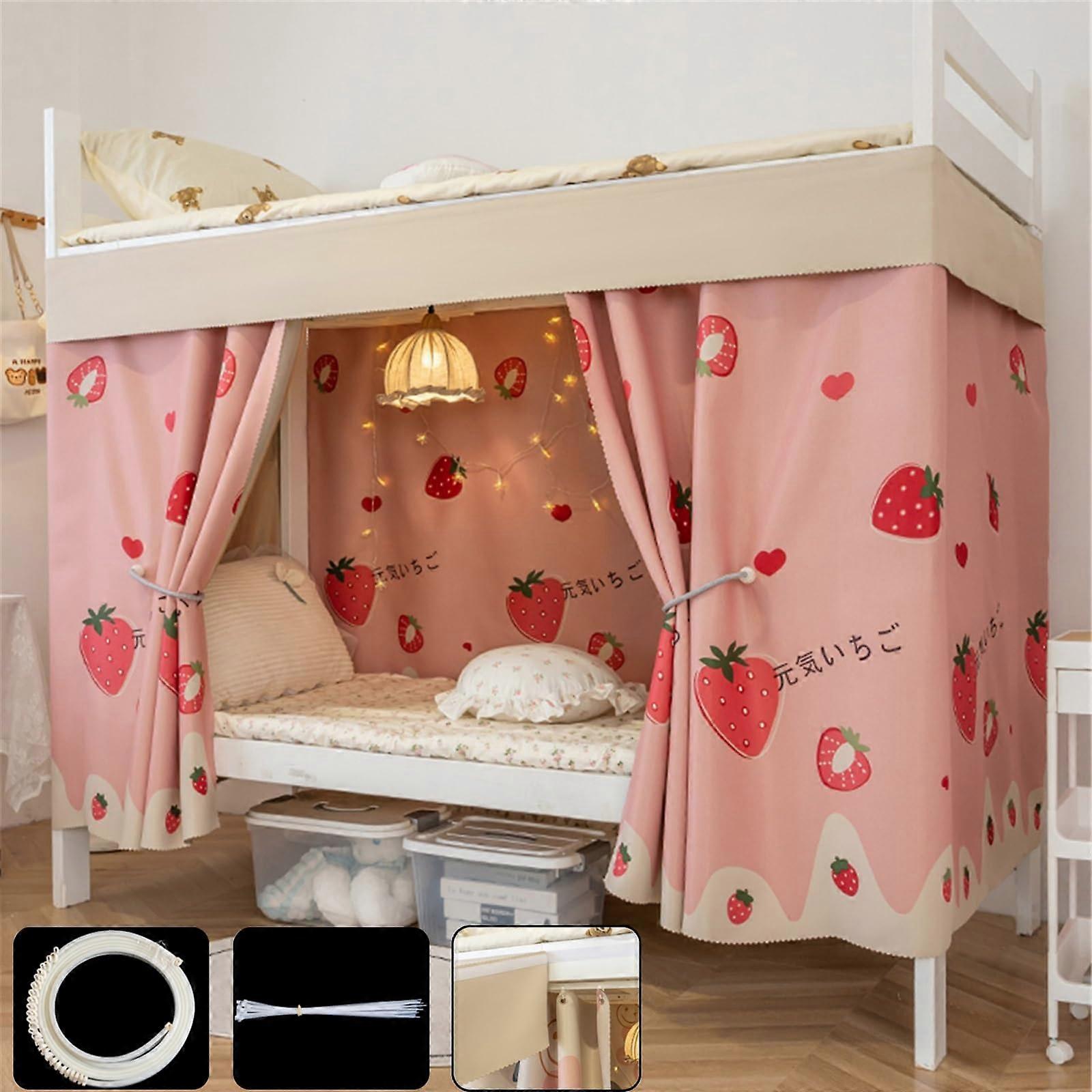 Bunk Bed Curtains Set for Dorm Privacy Light Blocking Breathable Fabric Easy Install Pink 1.2M