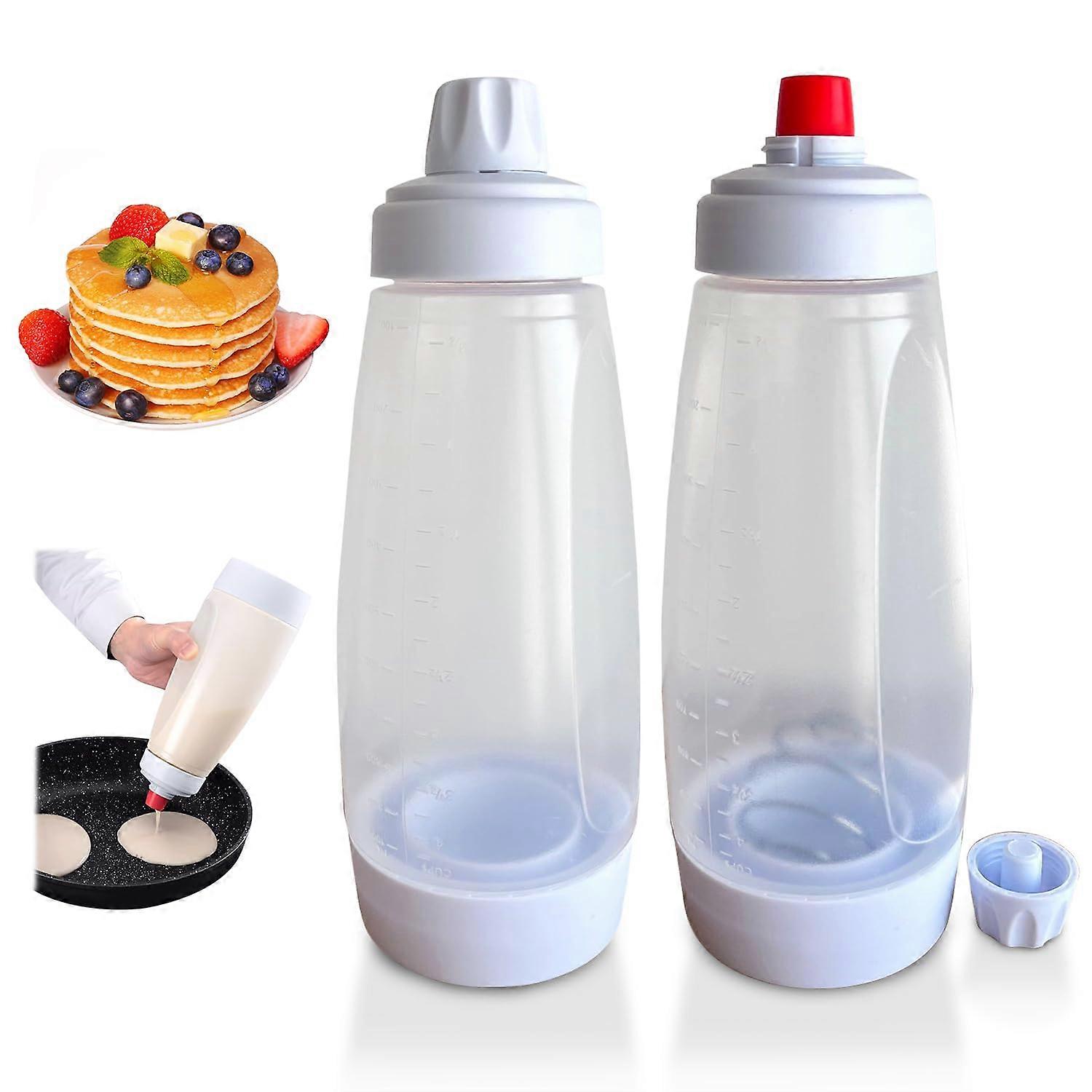 2 Pack 1000ml Pancake Batter Dispenser with Whisk, Precision Control for Waffles, Crepes, Muffins