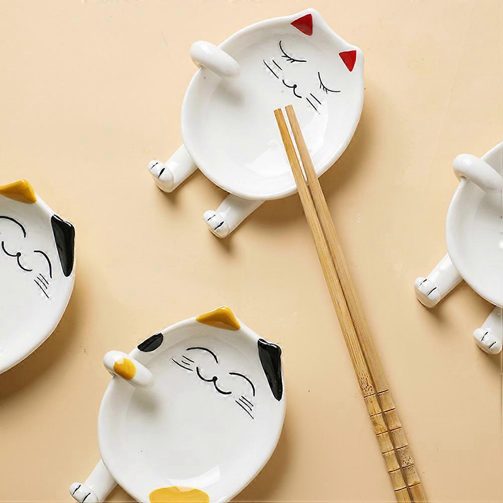 Creative Ceramic Chopstick Stand Cutlery Storage Simple Style Red Eared White Cat 2Pcs