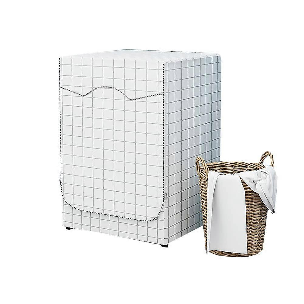 Waterproof Washing Machine Cover Front Load, Dustproof White Plaid Washer Protector with Zipper M