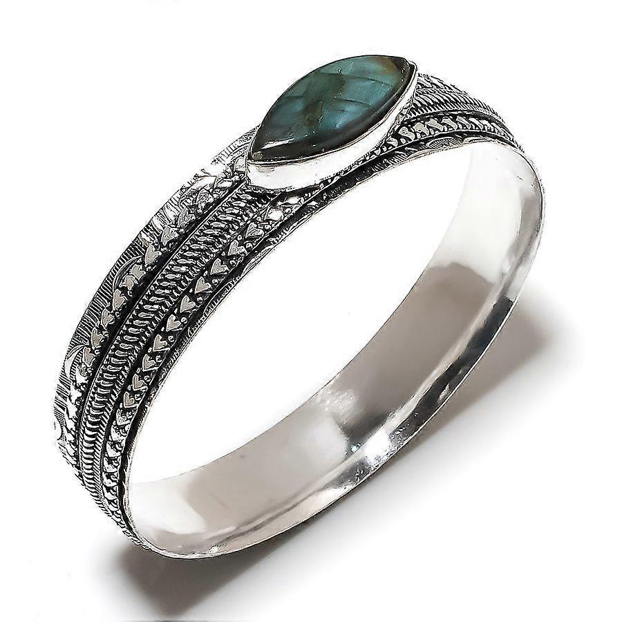 Natural Labradorite Gemstone Handmade 925 Sterling Silver Cuff Bangle 7.5" b5S67