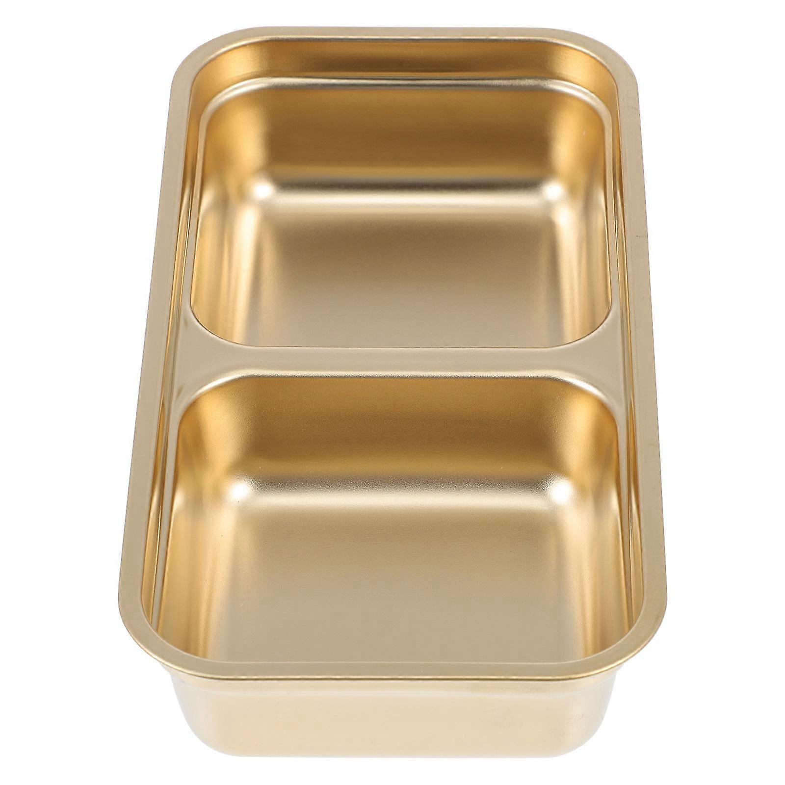 Kitchen Condiment Plates Double-Cell Design Versatile Golden 20X10.5CM 1Pack