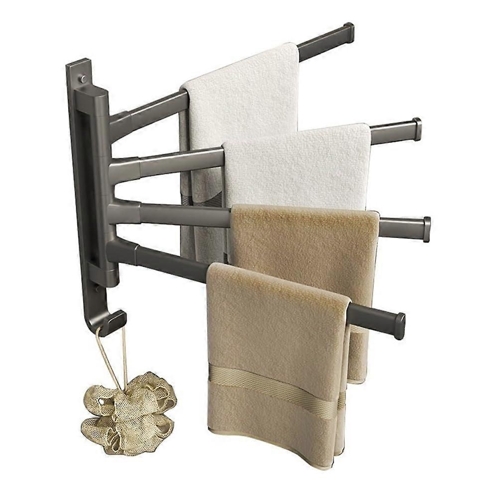 Rustproof 180° Swivel Bathroom Towel Rack with 4 Bars, SpaceSaving Wall Mounted Holder