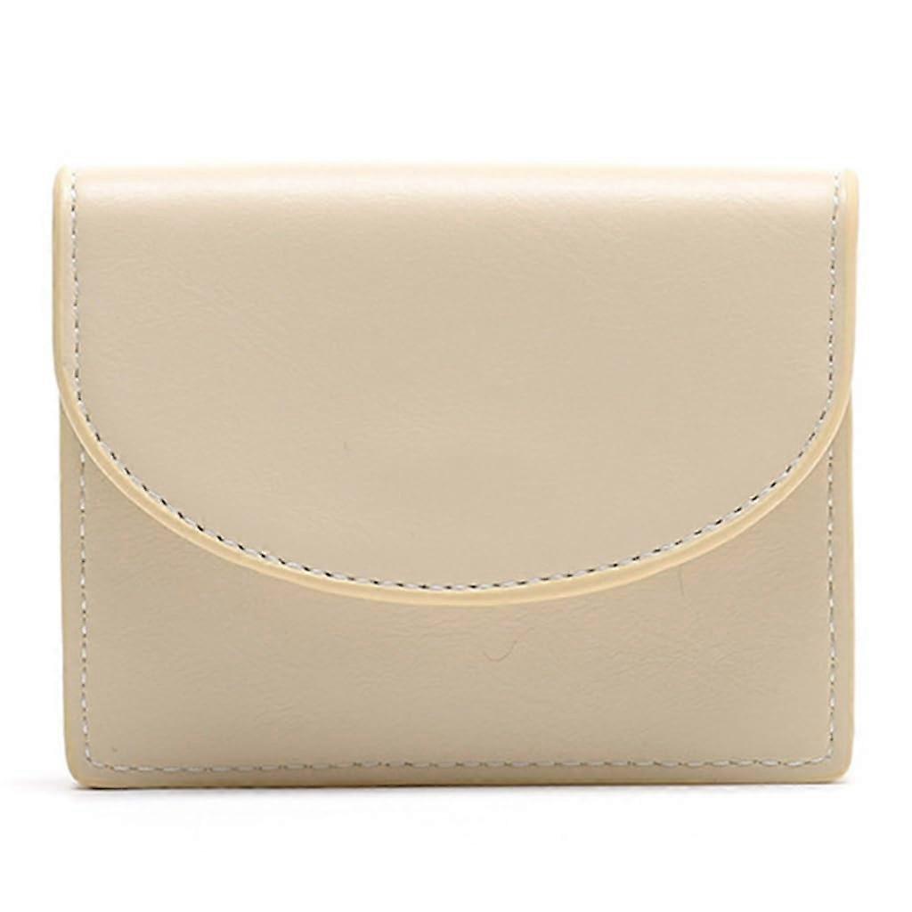 Leather Coin Purse PU Wallet with MultiCompartment Storage Compact Folding Design Beige