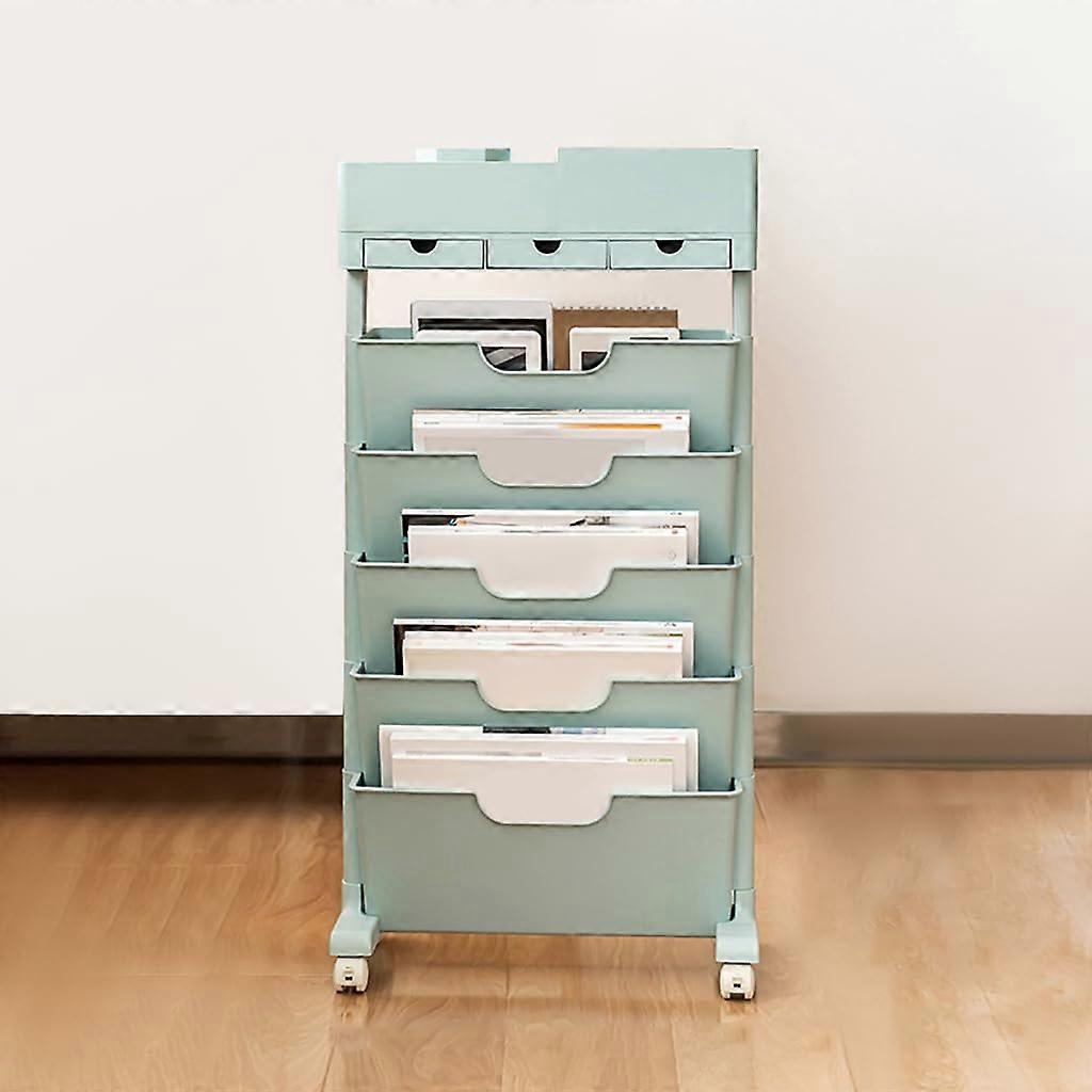 5 Tier Mobile Bookshelf with Lockable Wheels, Blue Rolling Storage Cart for Office Classroom