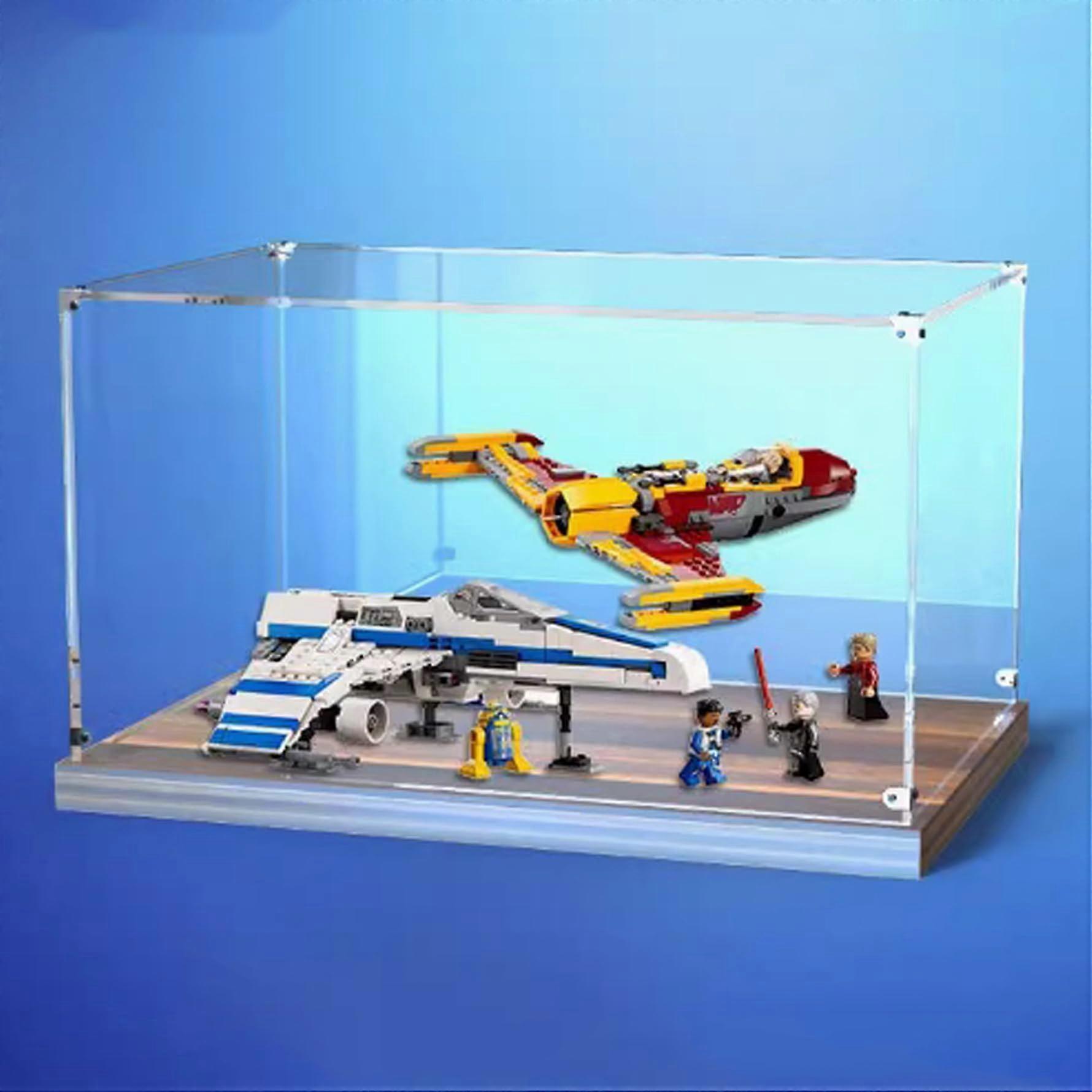Transparent Acrylic Display Case for  75364 Starfighter, Dustproof Crystal View Box with Walnut Base
